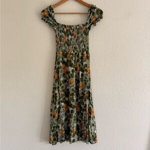 Reformation Green Midi Dress with Orange Fruit Print